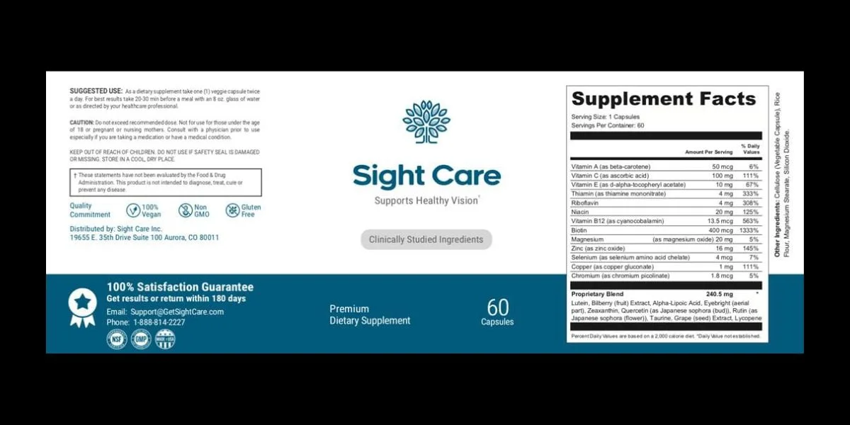 Sight Care Supplement Facts