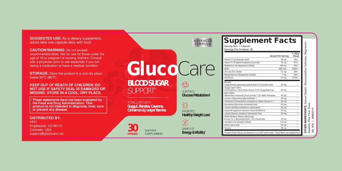 Gluco Care Supplement Facts
