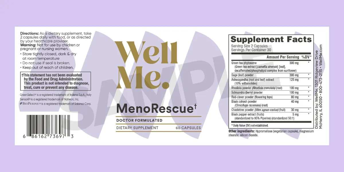 WellMe MenoRescue Supplement Facts

