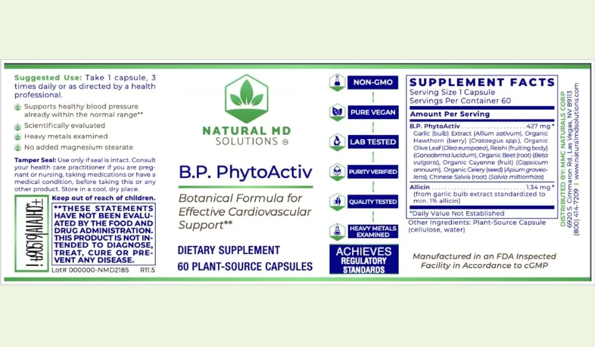 BP PhytoActiv Supplement Facts