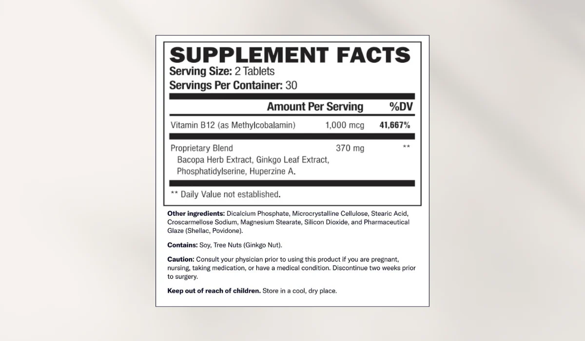 Youthful Brain Supplement Facts