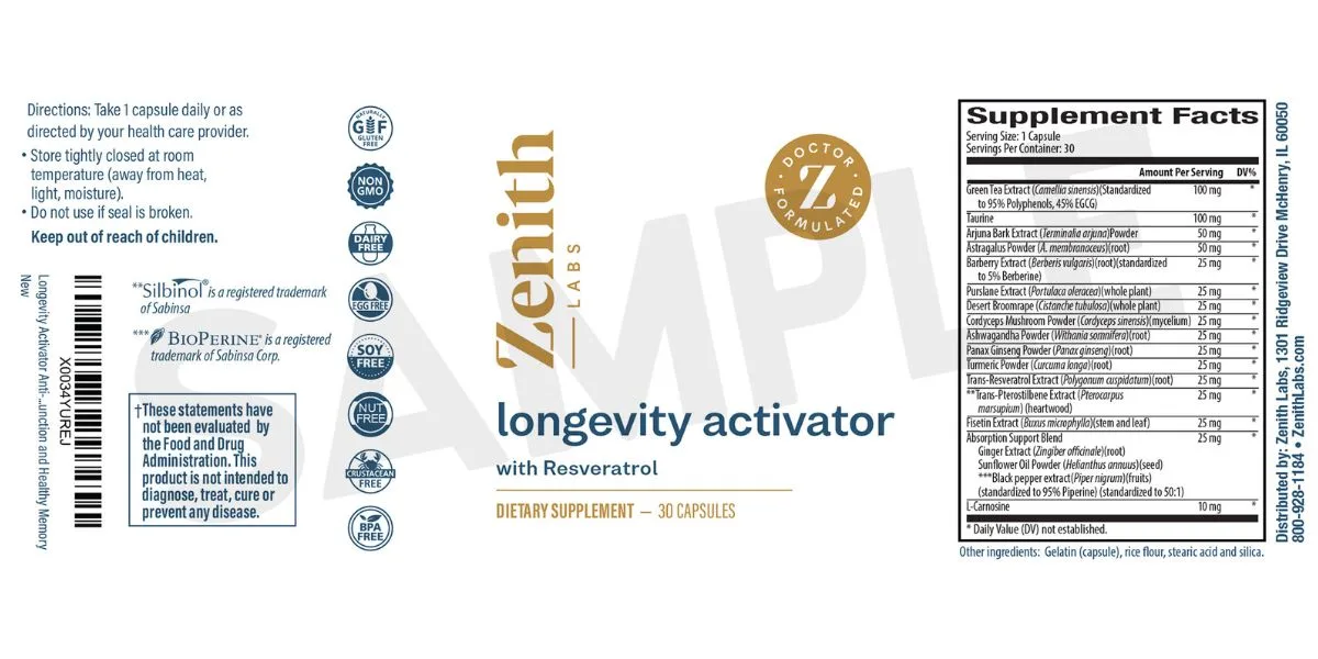 Longevity Activator Supplement Facts
